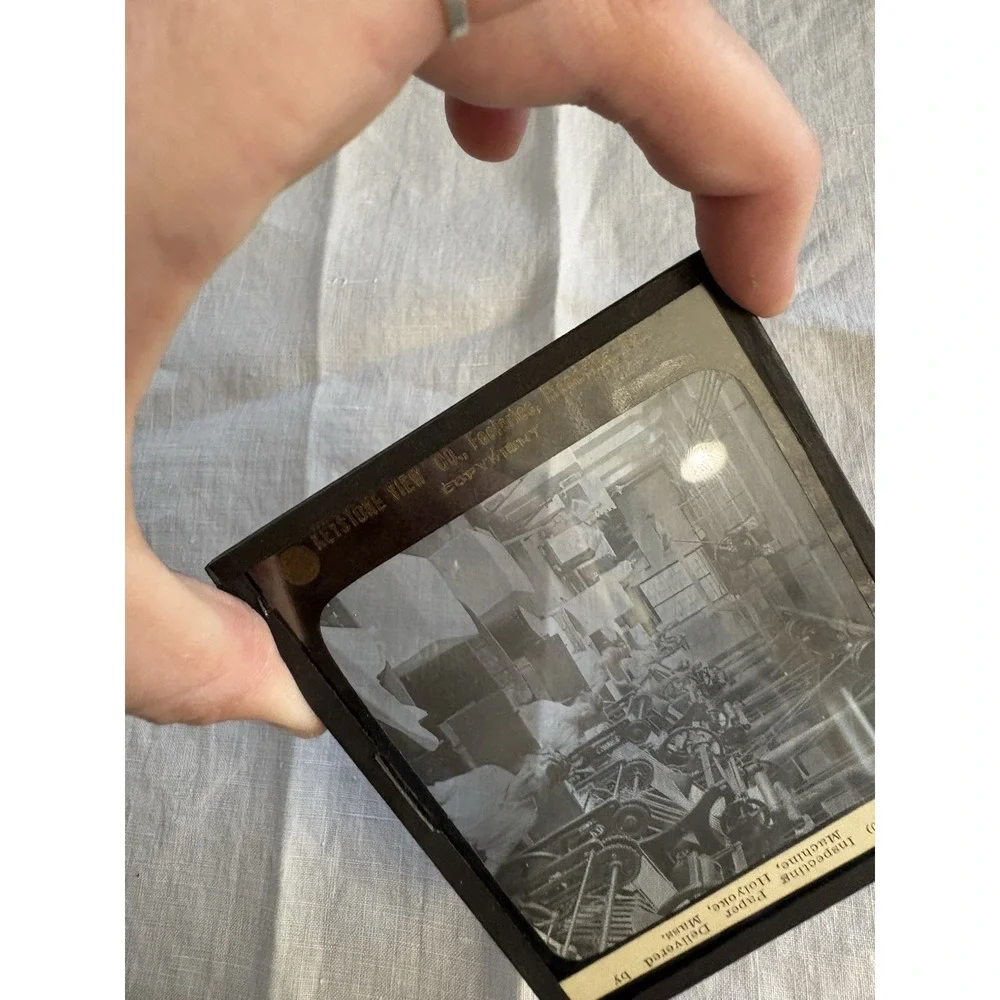Magic Lantern GLASS Ephemera Inspecting Paper‎ Delivered Machine, Holyoke, Mass.